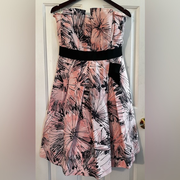 CAROLINA HERRERA 10 Silk Splash Parasol Print Strapless Cocktail Pink MADE USA - Picture 2 of 16